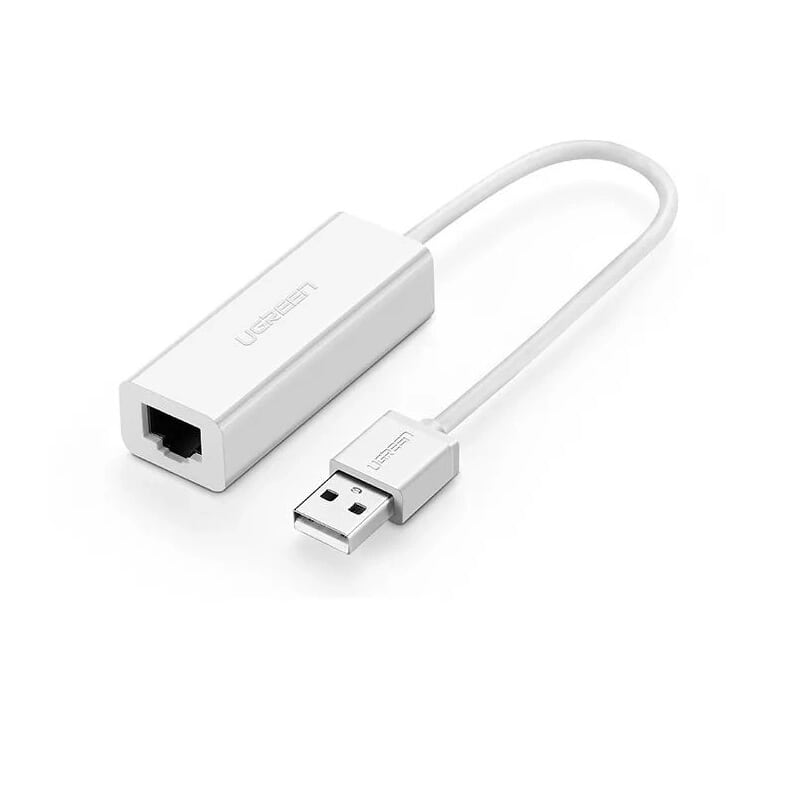 Cáp chuyển đổi USB 2.0 Sang cổng Lan tốc độ 100Mbps vỏ nhựa dây dài 15cm màu Trắng Ugreen UNW30295CR128 hàng chính hãng