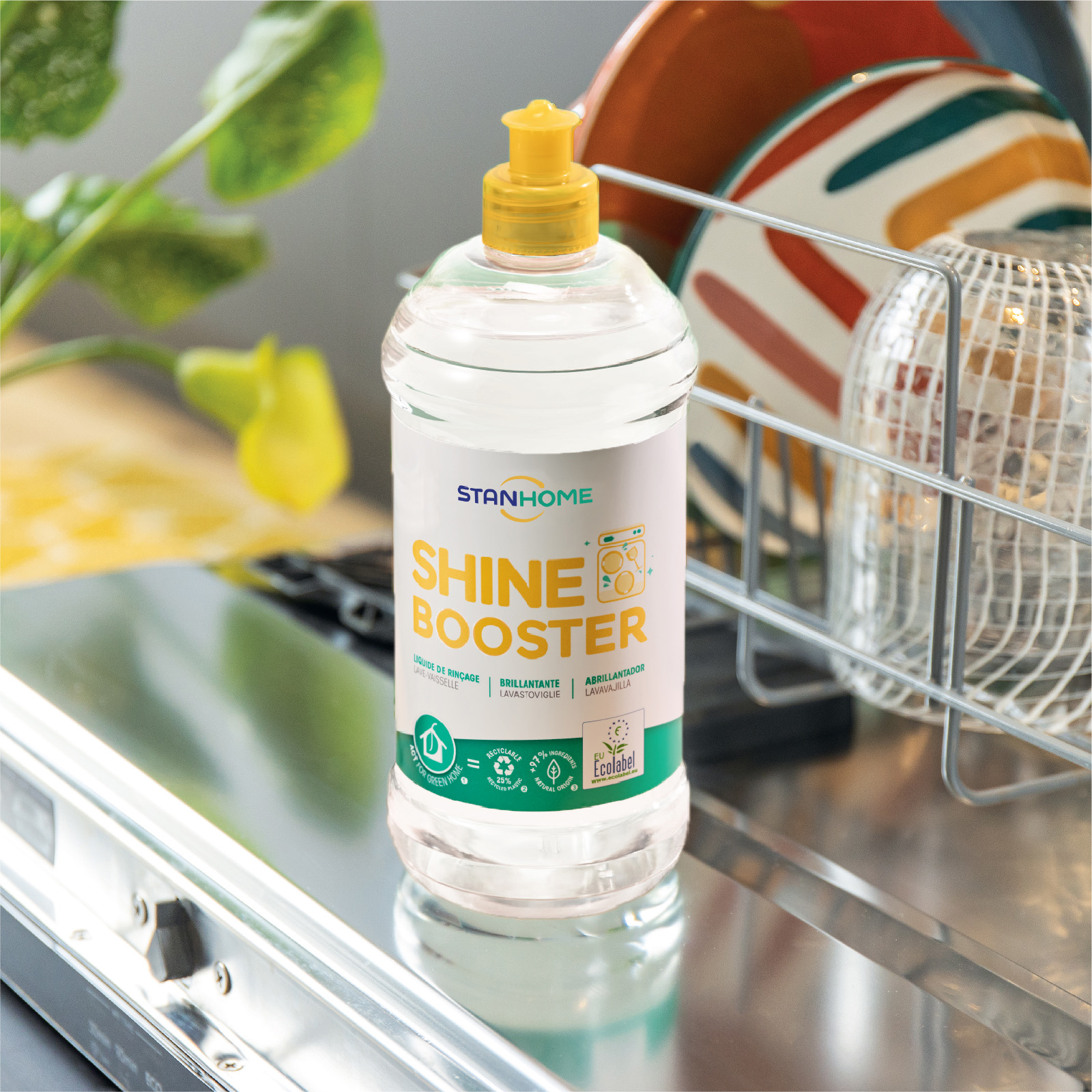 Nước làm bóng, trợ xả cho máy rửa bát Shine Booster Stanhome tiêu chuẩn Ecolabel Châu Âu 750ml/chai