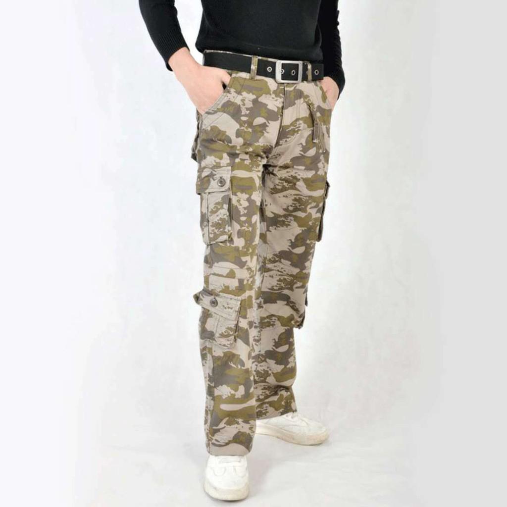 Quần Đùi Ống Rộng Nhiều Túi Họa Tiết Rằn Ri Cá Tính Cho Nam