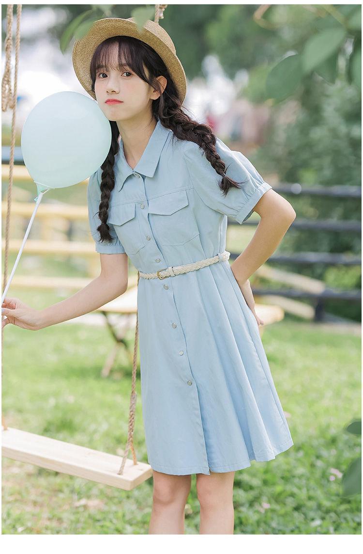 CHENGRUI Tặng thắt lưng, váy ngắn tay, váy ngắn tay, váy mùa hè, váy thắt lưng.