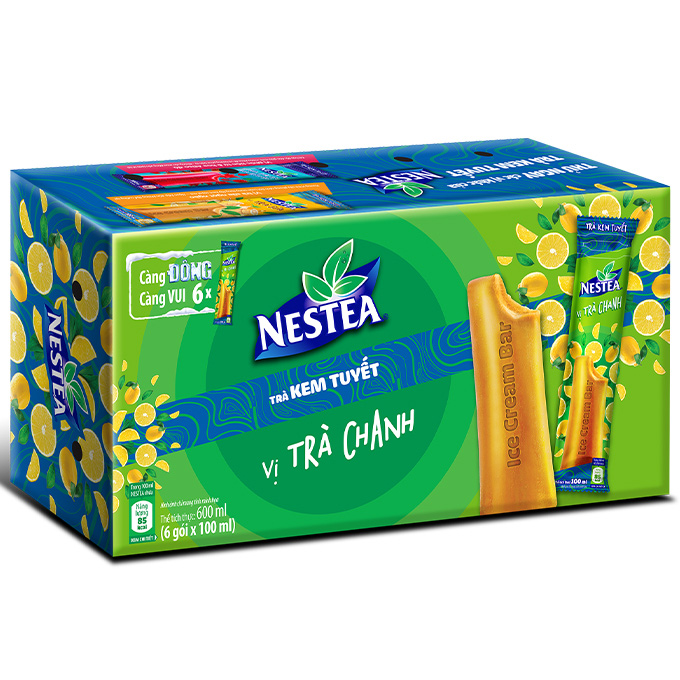 Combo 3 Hộp Trà Kem Tuyết Nestea Vị Trà Chanh (Hộp 6 Gói x 85ml) - Tặng 1 Túi Bao Tử