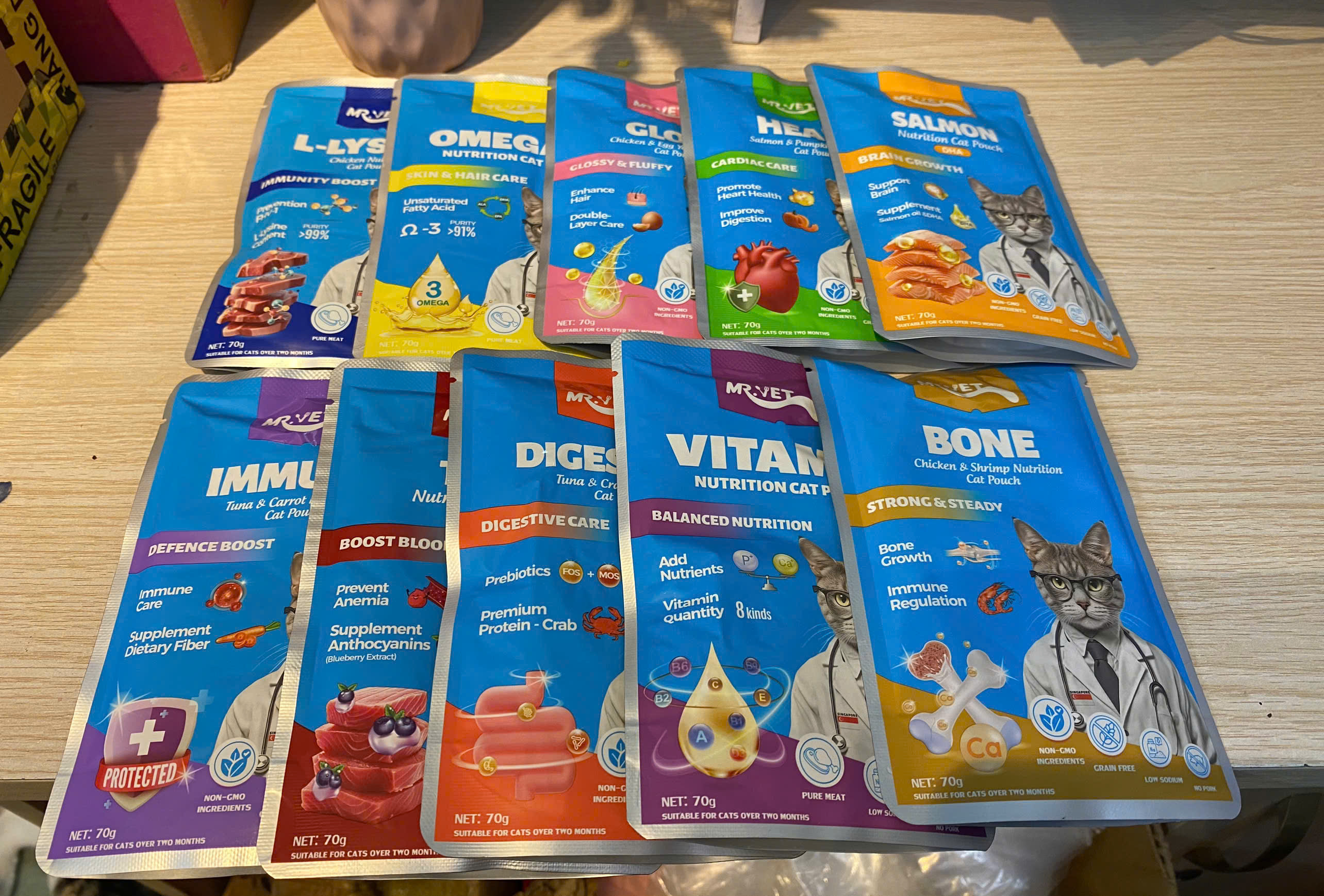Combo mix vị 10 gói Pate cho mèo Mr.Vet bổ sung Protein, Prebiotics và Taurine, Pate Mr.Vet cho mèo mọi lứa tuổi