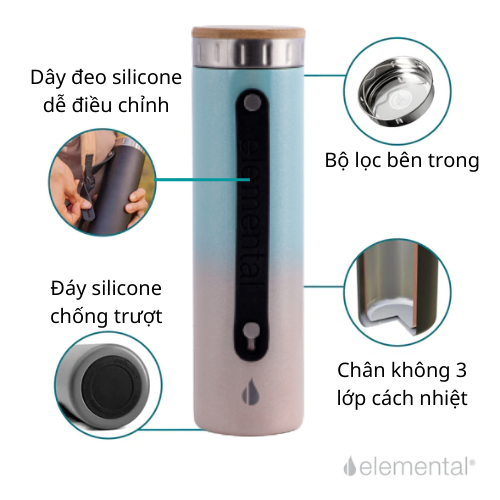 Bình giữ nhiệt Elemental Iconic màu candy 590ml, giữ nhiệt vượt trội, inox 304, FDA Hoa Kì, An toàn sức khỏe, có lưới lọc