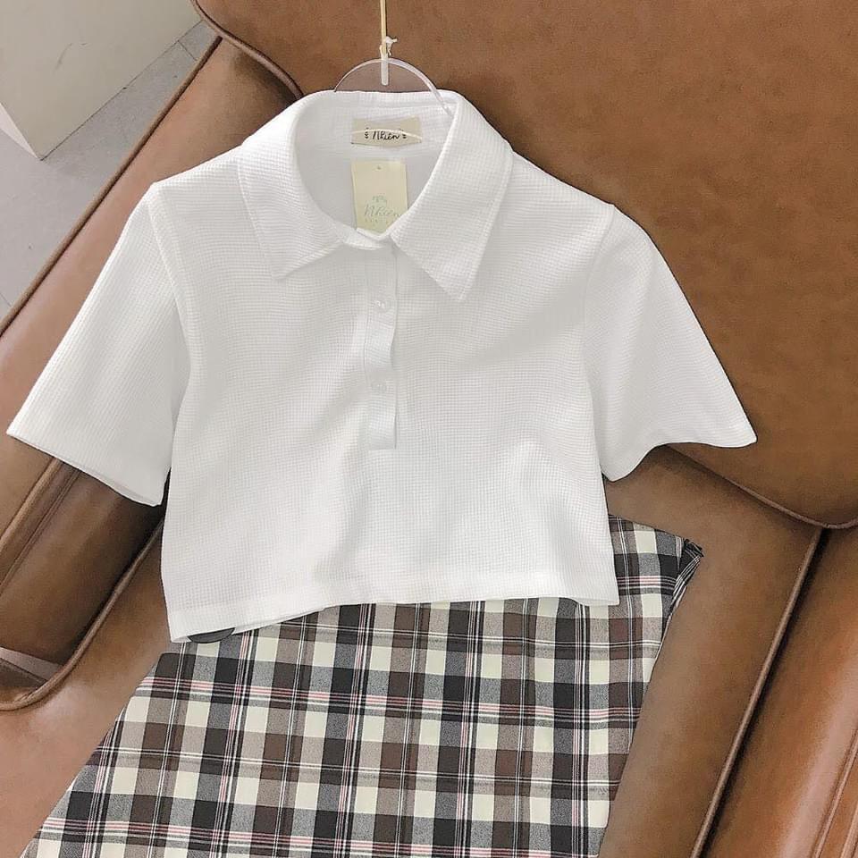 Áo Croptop Polo Nữ Vải Tổ Ong  Áo Thun Nữ Cộc Tay Dáng Ngắn