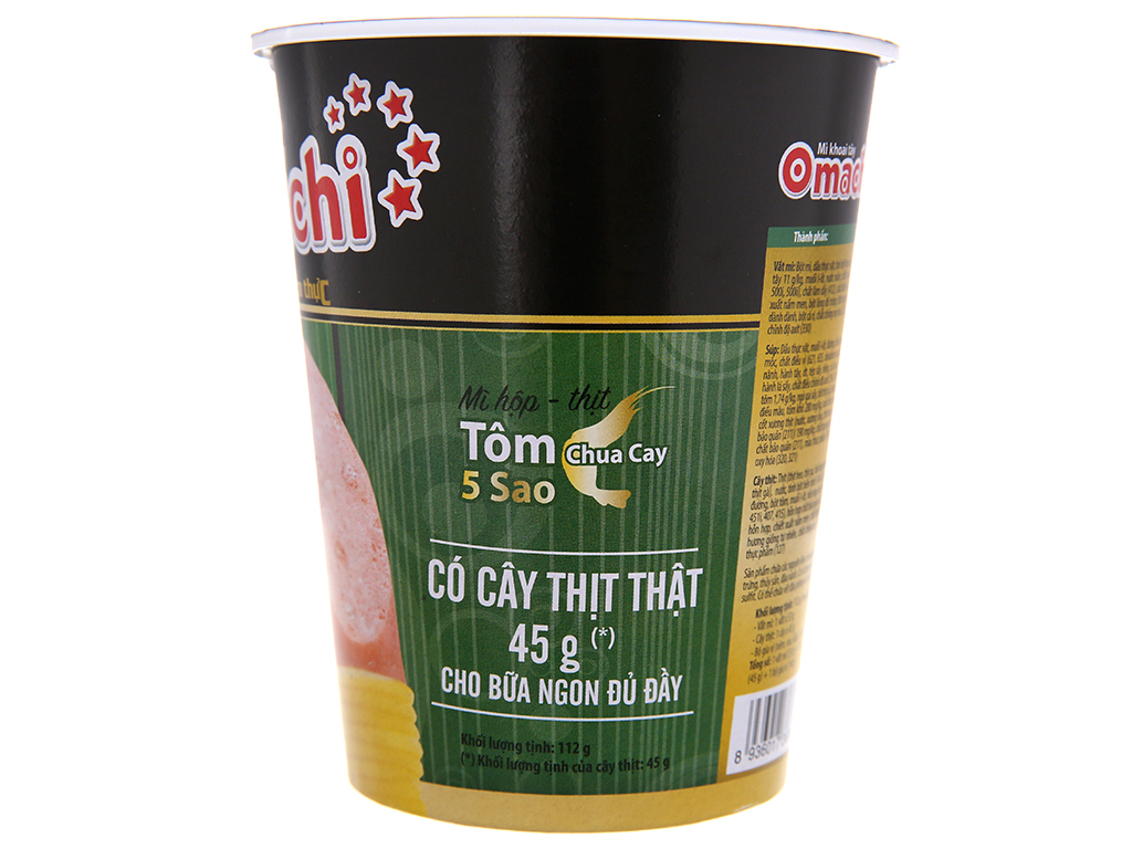 Thùng 24 ly mì khoai tây Omachi tôm chua cay 112g (có cây thịt thật)