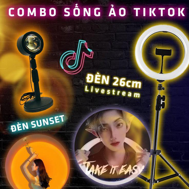 Combo đèn tiktok sunset biến hình sống ảo quay clip hottrend livestream đèn 26cm kèm đèn hoàng hôn cầu vồng tặng chân 2m