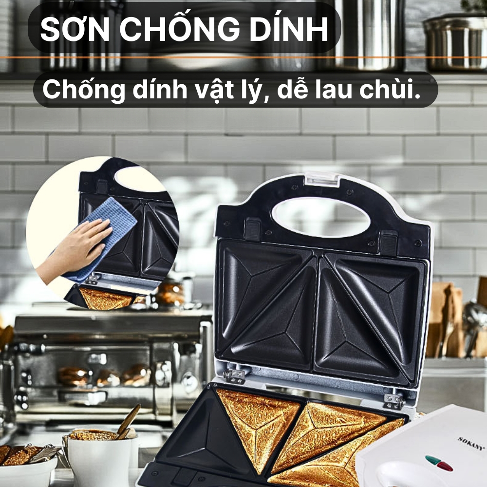 Máy kẹp bánh mì, máy nướng bánh mỳ 3in1 SOKANY SK-08012 công suất 700W khay nướng chống dính - HÀNG CHÍNH HÃNG - DELIYA