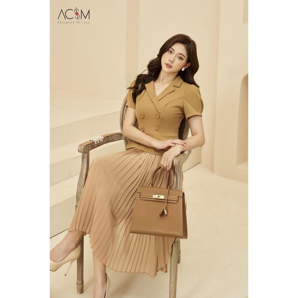 Đầm peplum dập ly AC&M chất tuytsy - chiffon hàn quốc - màu nâu