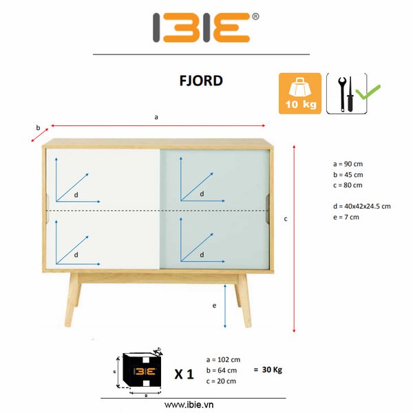 Tủ Trữ Đồ Fjord Loại Nhỏ Gỗ Tự Nhiên Ibie BSSFJOR (90 x 45 cm)