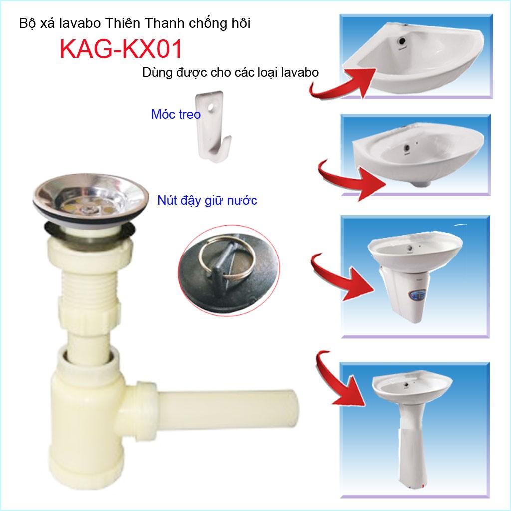 Bộ xả lavabo Thiên Thanh KAG-KX01,xả chậu rửa mặt chặn tóc có bầu lắng chống cặn thoát nhanh xả tốt