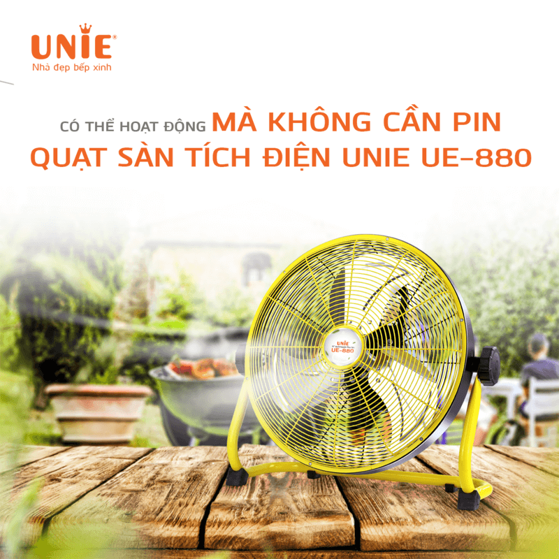 Quạt Tích Điện Công Nghệ Đức Unie UE-880 Thời Gian Sử Dụng 48 Giờ, Sạc Pin 2.5 Giờ Cao Cấp - Hàng Chính Hãng