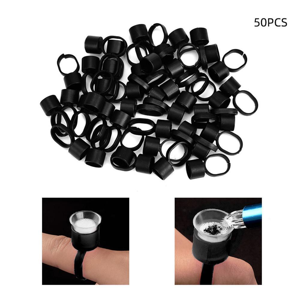 50pcs Disposable Tattoo Ink Cups Pigments Holder Rings with Sponge Black