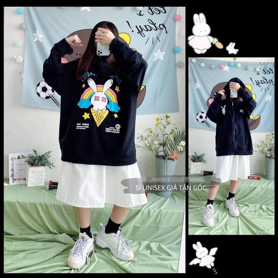 ÁO HOODIE - ÁO KHOÁC NỈ NGOẠI Dây Kéo - Thỏ Cầu Vồng (HD1670 - Bad Rabbit - Kèm ) (Bảo