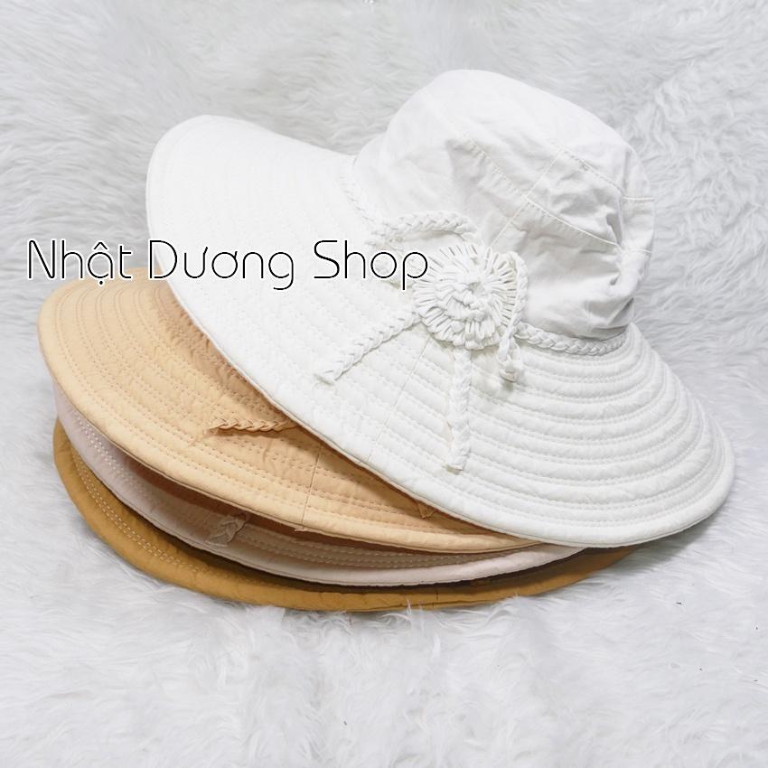 Nón Bo Vành rộng 11 cm, nón tai bèo vành rộng gắn hoa và nơ thắt dạng tít vải cotton cao cấp