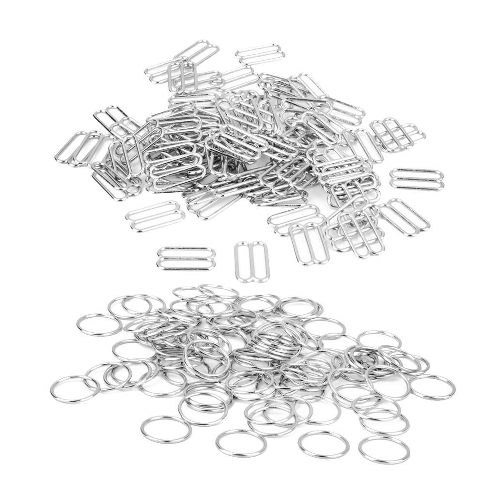 200 Pieces Silver Metal Bra Strap Adjuster Slider/O Ring Lingerie Sewing Crafts