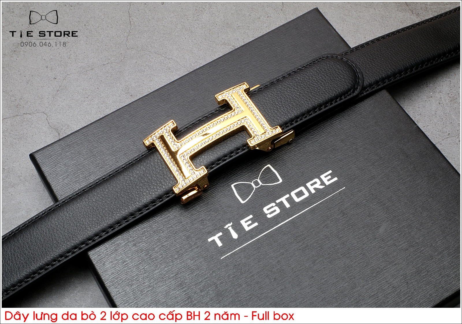 Thắt Lưng Nam Da bò 2 lớp cao cấp BH 2 năm Full box - Mặt khóa tự động hình chữ H
