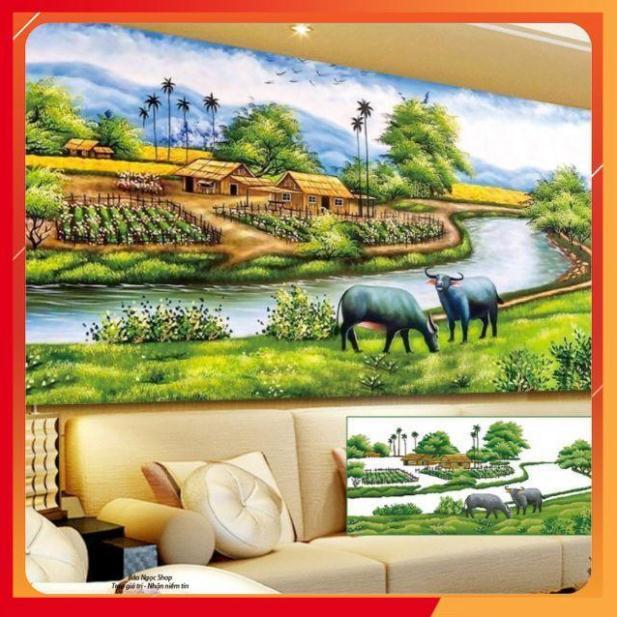 Tranh đính đá làng quê yên bình tuyệt đẹp kt 120×60cm