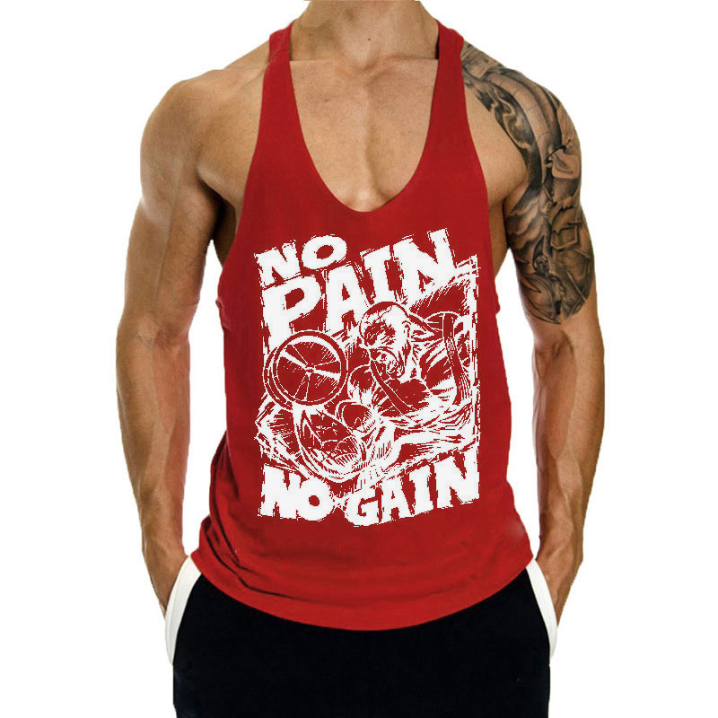 Áo Ba lỗ gym nam No Pain No Gain Họa tiết chữ in nổi trước ngực