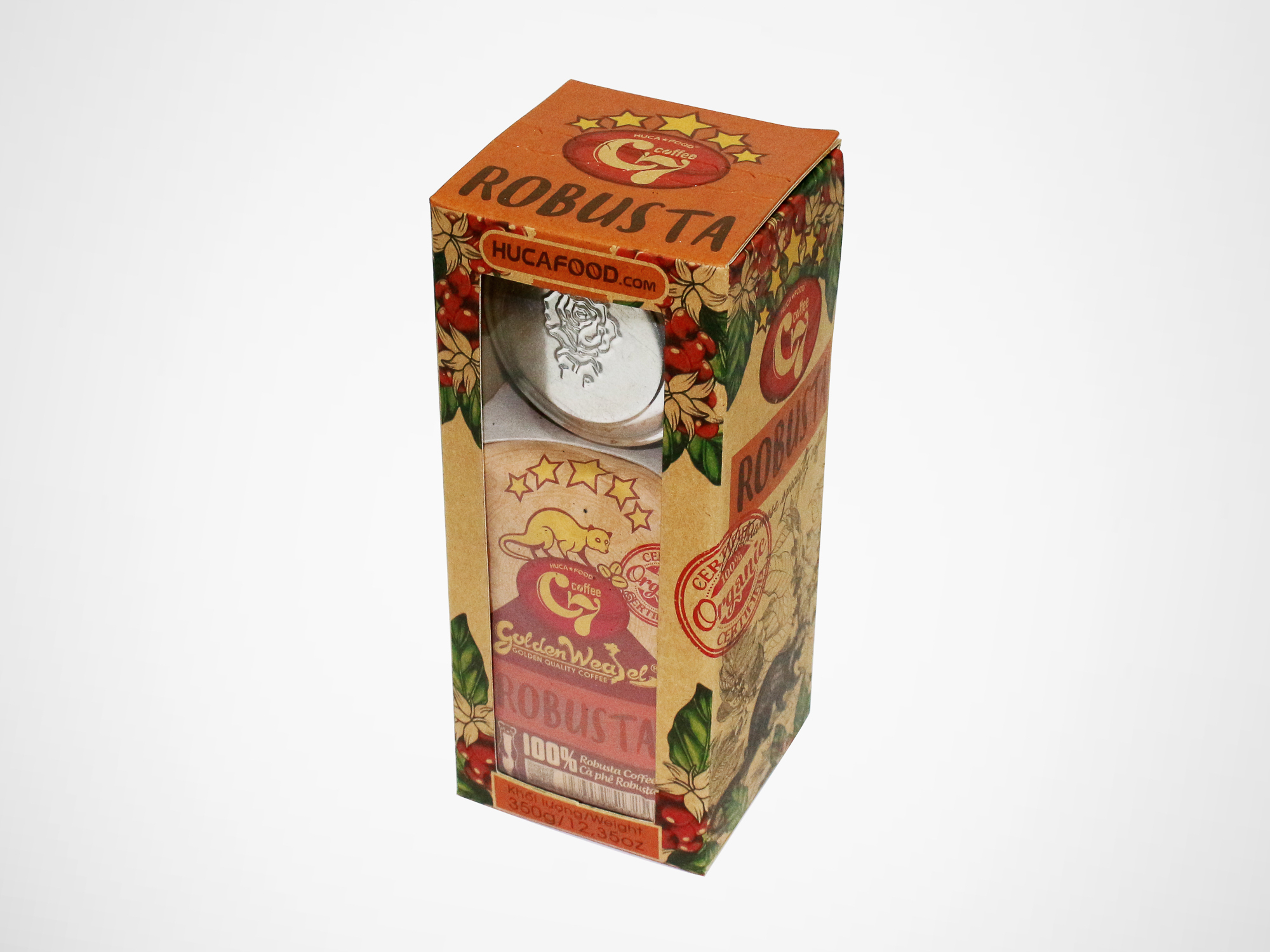 Cà Phê Bột Nguyên Chất 100% Robusta Con Chồn Vàng Hộp 350Gr - Huca Food