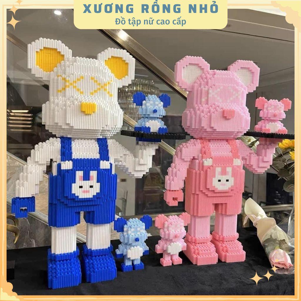 Mô hình lắp ráp gấu bearbrick bê khay 50cm kèm 2 mô hình mini gấu - Mô hình gấu breabrick size đại