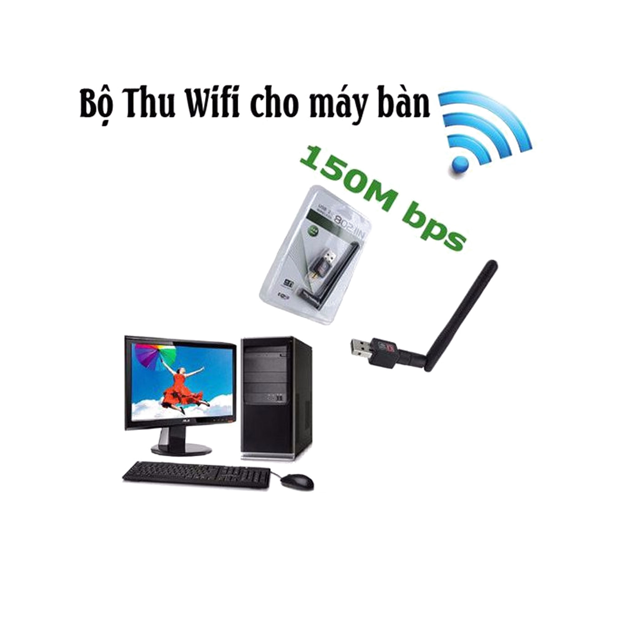 USB Thu Sóng Wifi KhoNCC Hàng Chính Hãng - Có Angten Bắt Sóng Cho Máy Tính Bàn, Laptop Hư Wifi - KPD-2652-USBThuWifi