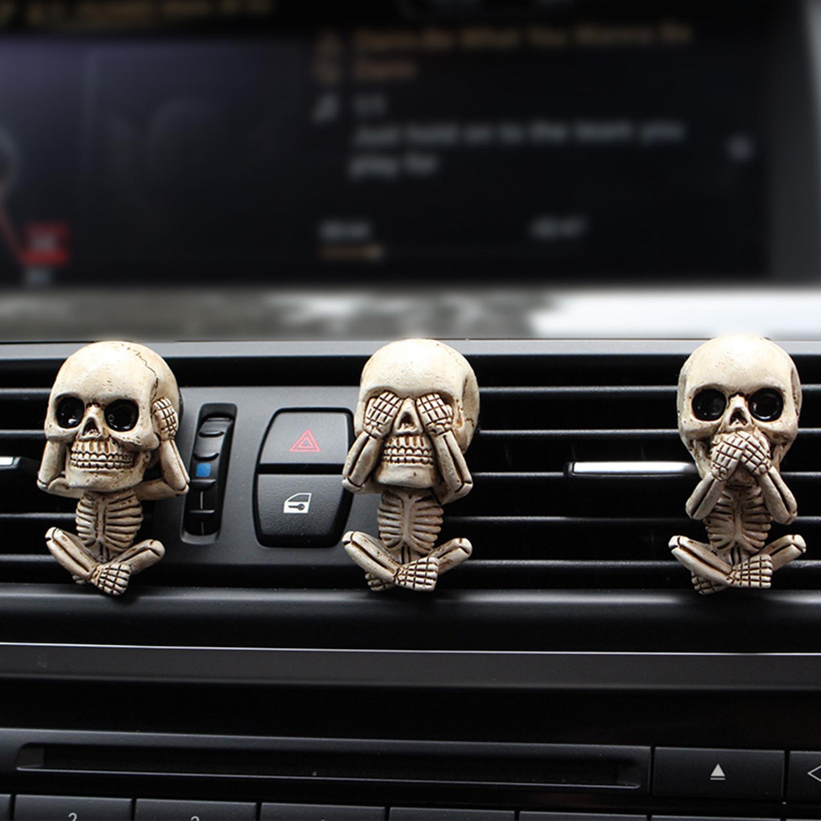 3pcs Car Air Vent Mount Resin Skull Statue Air Freshener Skeleton Ornament
