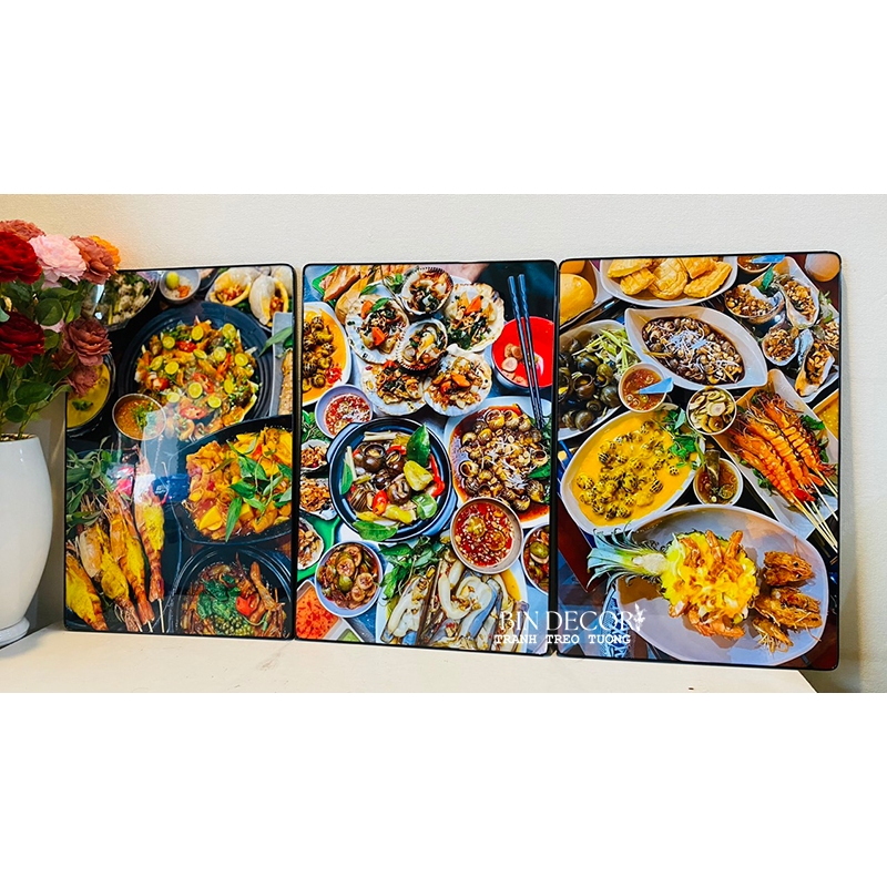 (ẢNH THẬT) Tranh treo tường trang trí decor quán ốc 1 có khung kèm đinh treo