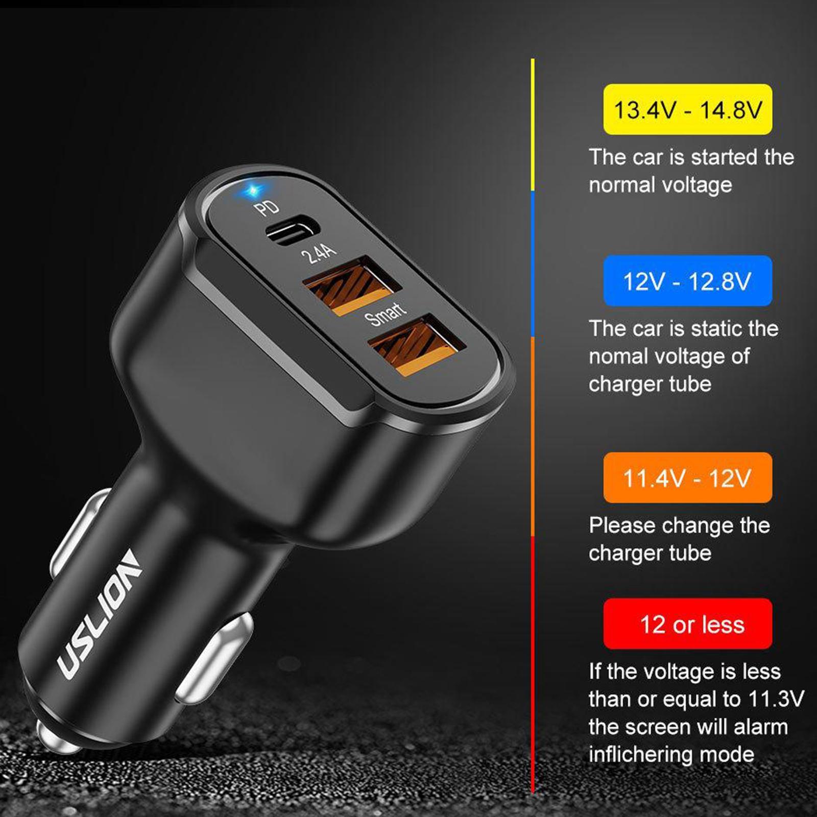 30W USB C Car Charger 2 USB QC 3.0 for 11 Pro Max Xs 8 plus