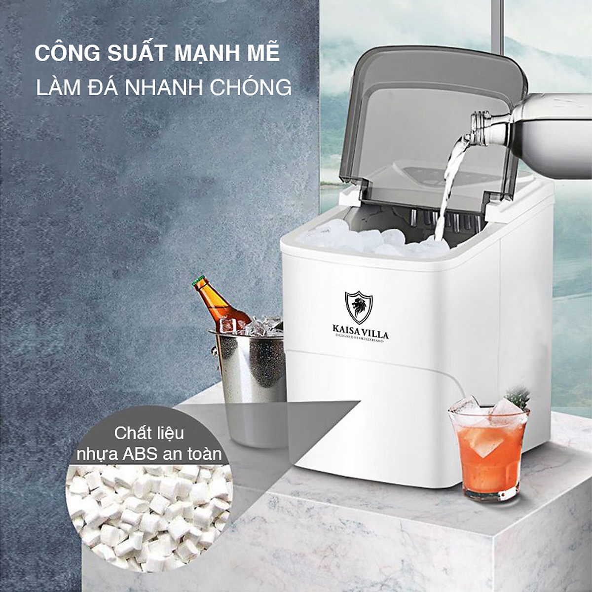 Máy Làm Đá Viên Tự Động KAISA VILLA JD-8076 Thời Gian 6 Phút  Dung Tích 2L Công Suất 105W - Hàng Chính Hãng