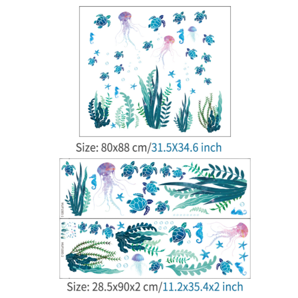 Decal trang trí tường - Rùa xanh , Bạch Tuộc , Và Cá