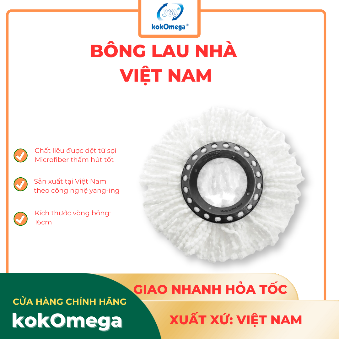 Bông Lau Nhà 360 Độ kokOmega Việt Nam ( Kích Thước Vòng 16cm)