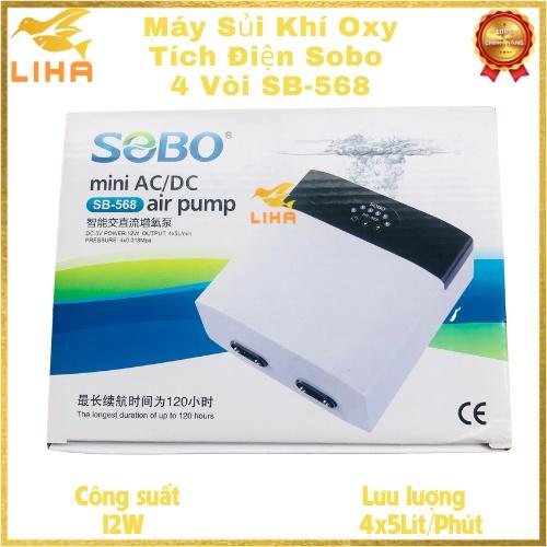 Máy Sủi Khí Oxy Tích Điện Sobo 4 Vòi SB-568 (12W - 4x5Lít/Phút) - Máy Sủi Oxy Tích Điện Cho Bể Cá