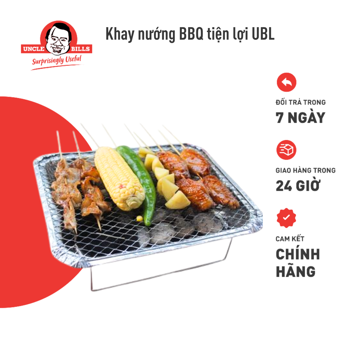 Khay Nướng BBQ Du Lịch Kèm Than Tiện Dụng Dùng 1 Lần (Bao Gồm Khay + Than + Đế) Uncle Bills YH-B05-S