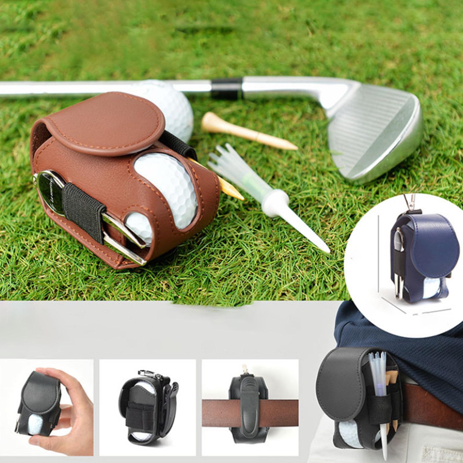 PU Leather Golf Ball Carry Bag Waist Pouch with Hook Golf Accessory
