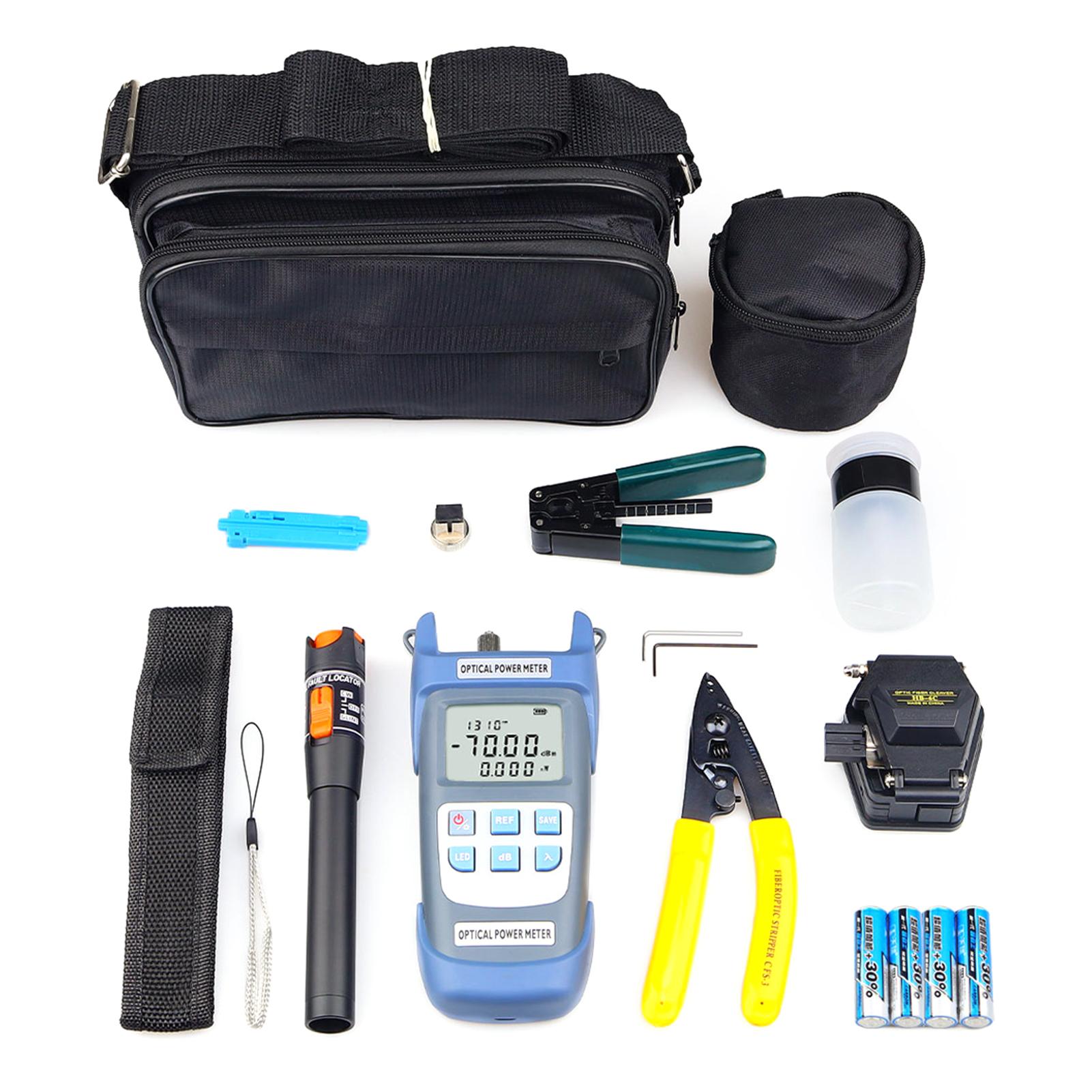 Cold Contact Optical Fiber Tool Set Fiber Cleaver Set with Optical Power Meter 10mW Red Light Pen Wire Stripper Storage Bag