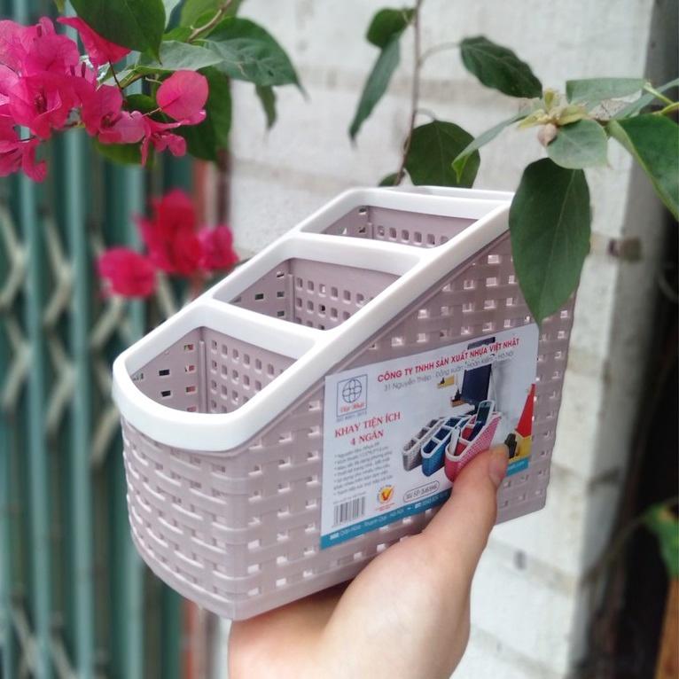 Khay đựng đồ 4 ngăn Việt Nhật 5696 kiểu bậc thang - Khay đựng mỹ phẩm, bút, dụng cụ học tập để bàn đa năng