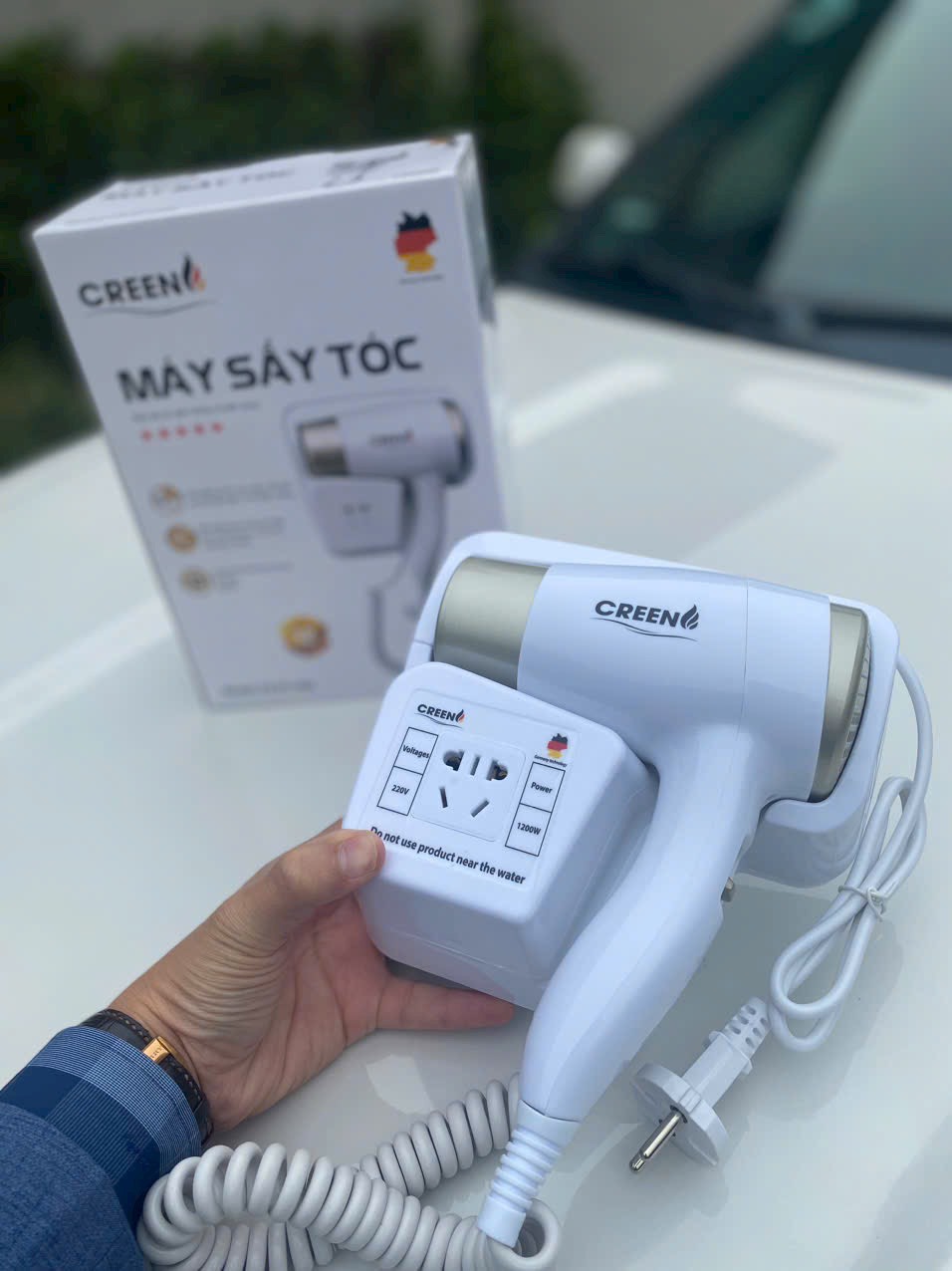 Máy sấy tóc gắn tường CREEN CR-ST1200, sấy nhanh khô, ion âm dưỡng ẩm không hại tóc - Hàng chính hãng