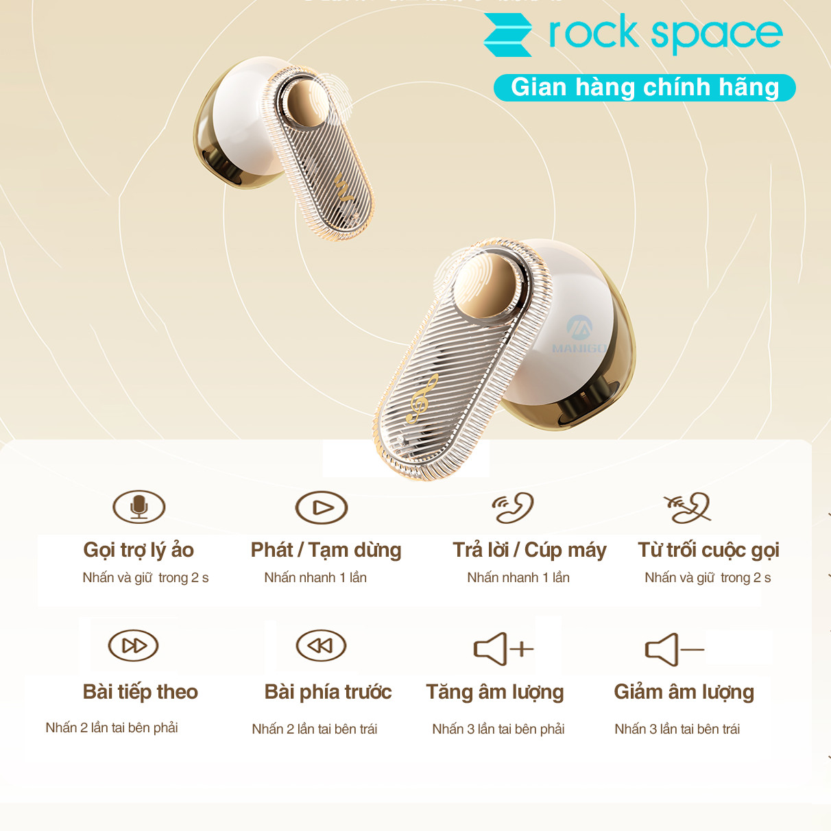 Tai nghe Bluetooth nhét tai không dây TWS Rockspace Retro Mix Tape nghe nhạc lên đến 20h Hàng chính hãng có bảo hành