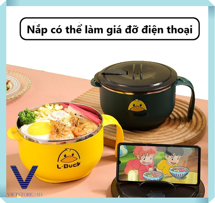BÁT ĂN MÌ INOX - HÌNH VỊT VÀNG , CÓ NÓ NẮP ĐẬY