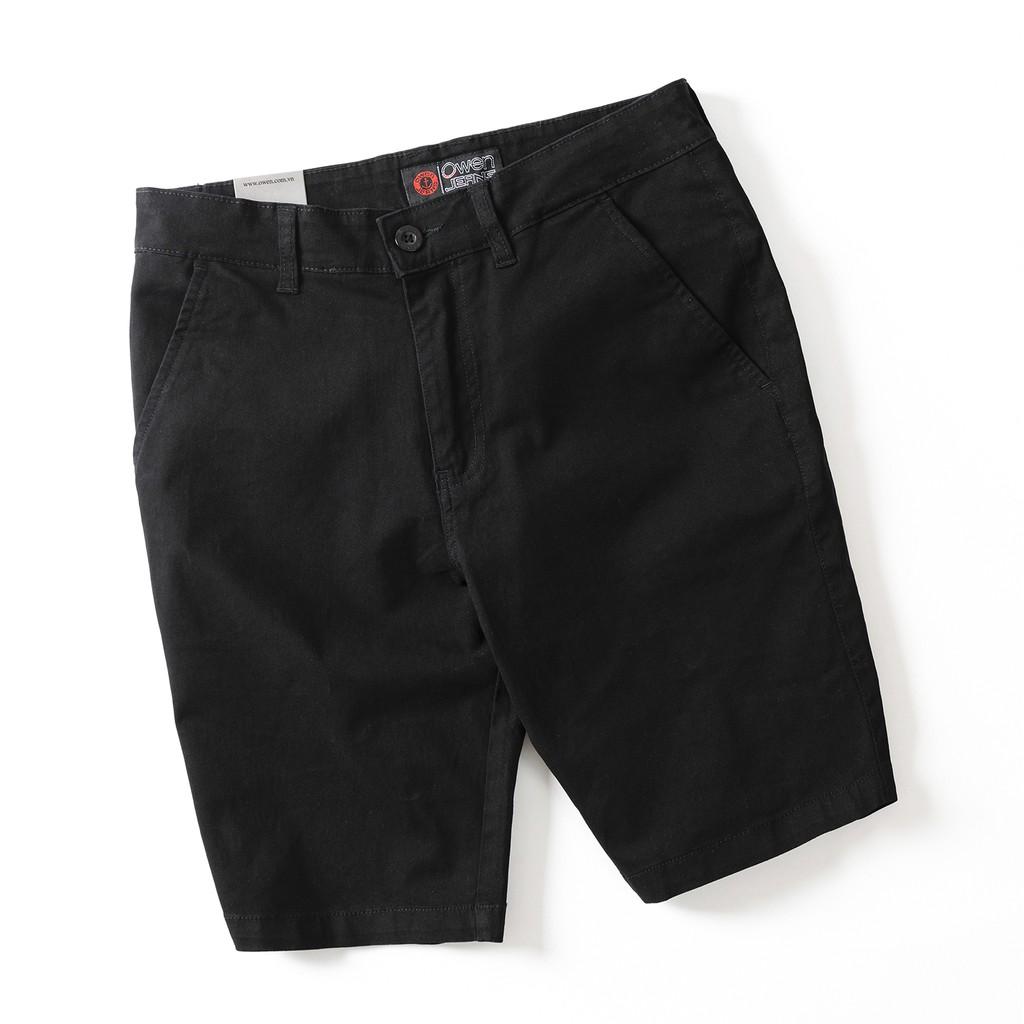 Quần short nam kaki Owen màu đen, chất liệu vải cotton cao cấp, co giãn, trẻ trung, dáng slimfit năng động