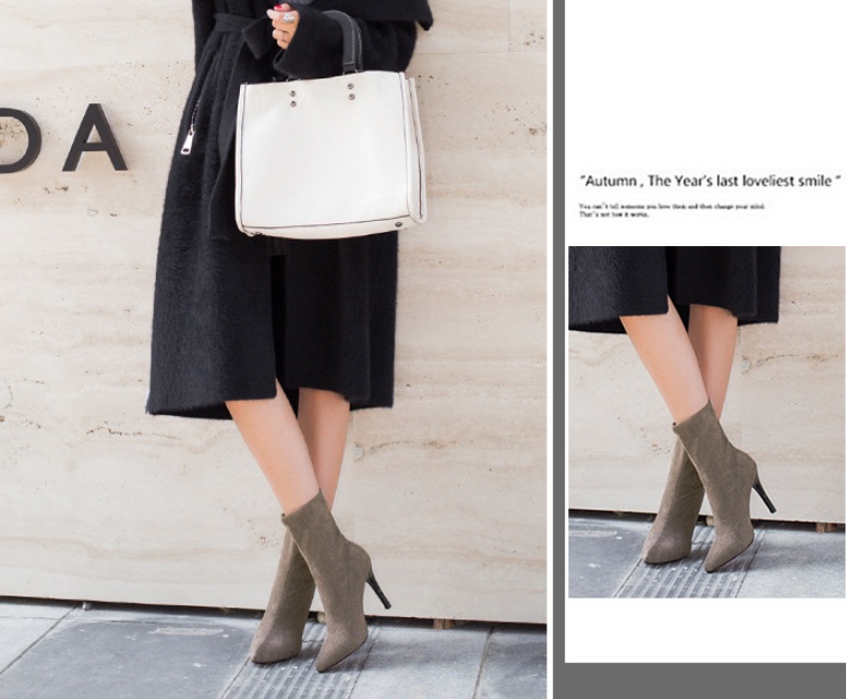 Giày boots nữ cao gót 9 phân da lộn mũi nhọn cổ lửng, bốt nữ cao cấp S063