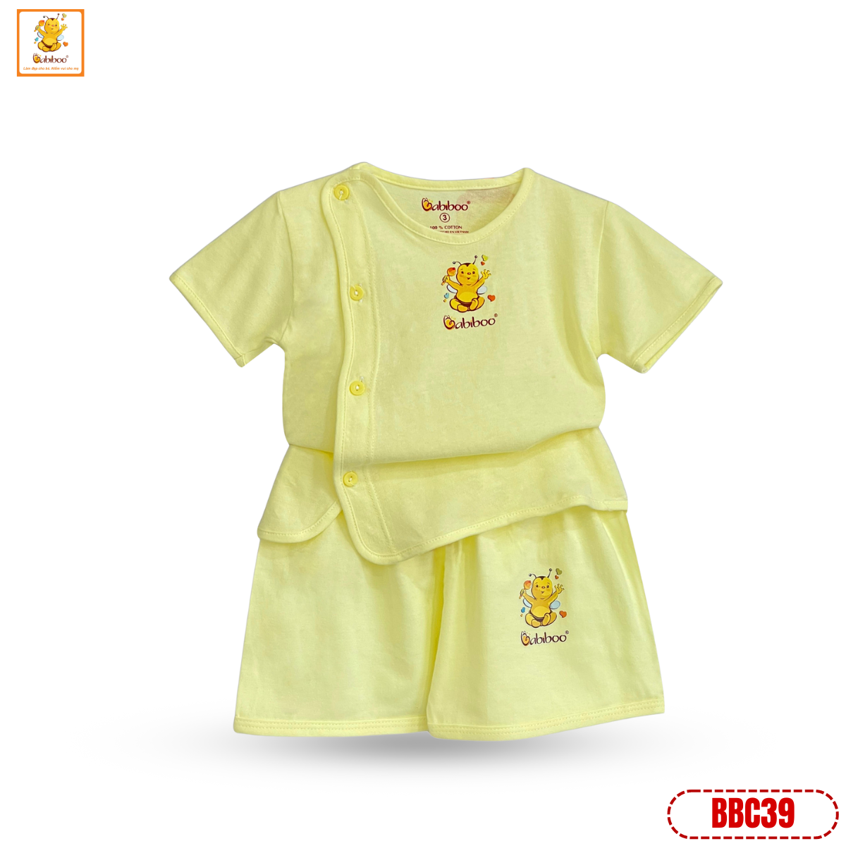 Đồ sơ sinh Babiboo bộ ngắn tay vải cotton mềm mịn, an toàn cho làn da (3kg-12kg)- BBC39
