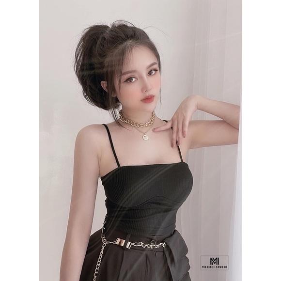 Áo 2 dây gân croptop nhiều màu
