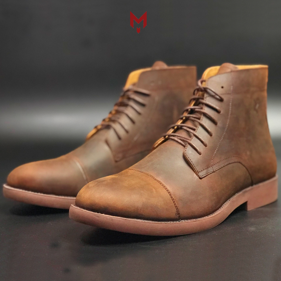 Giày cao cổ nam da bò sáp ngựa điên cao cấp bụi bặm Captain Boots Mad Brown