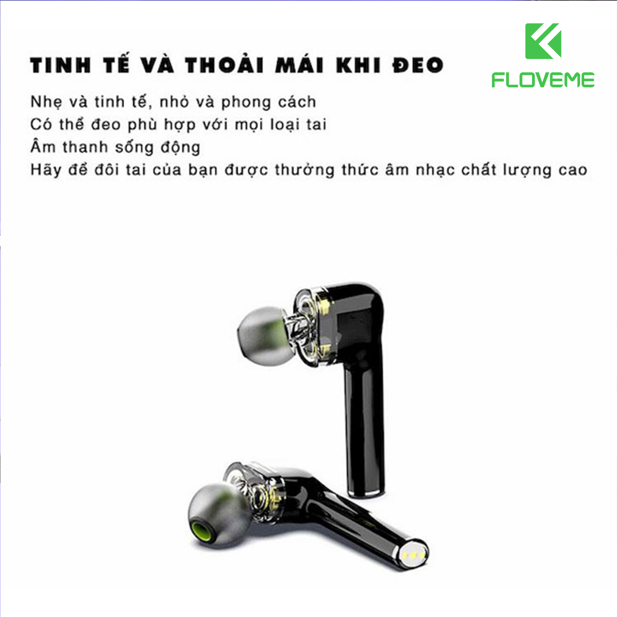 Tai nghe bluetooth 5.0 FLOVEME BTW-116 đẳng cấp , hộp đựng tự sạc pin , âm bass lớn , Pin Lithium ion , Qualcom QCC3020 - thiết kế sang trọng - Hàng chính hãng