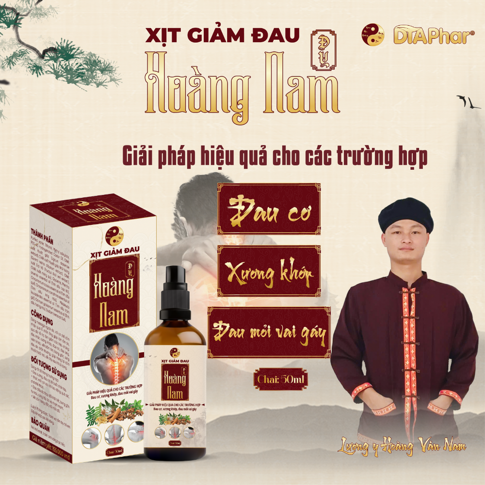 Xịt giảm đau Đông Y Hoàng Nam hỗ trợ giảm đau cơ xương khớp cho người lớn tuổi Chai 50ml
