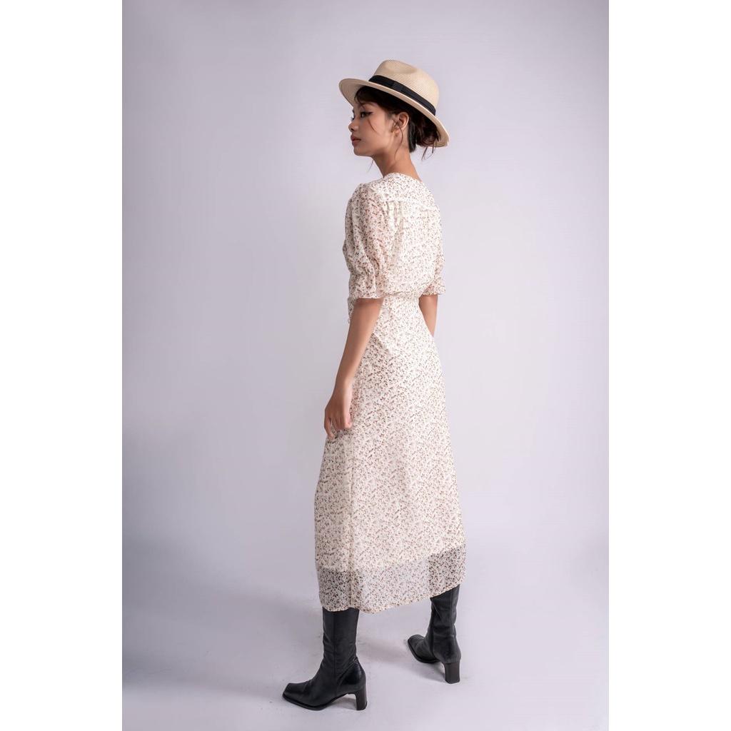 OLALASTUDIO Đầm voan cổ V hoa liti - Dai Wrap Dress