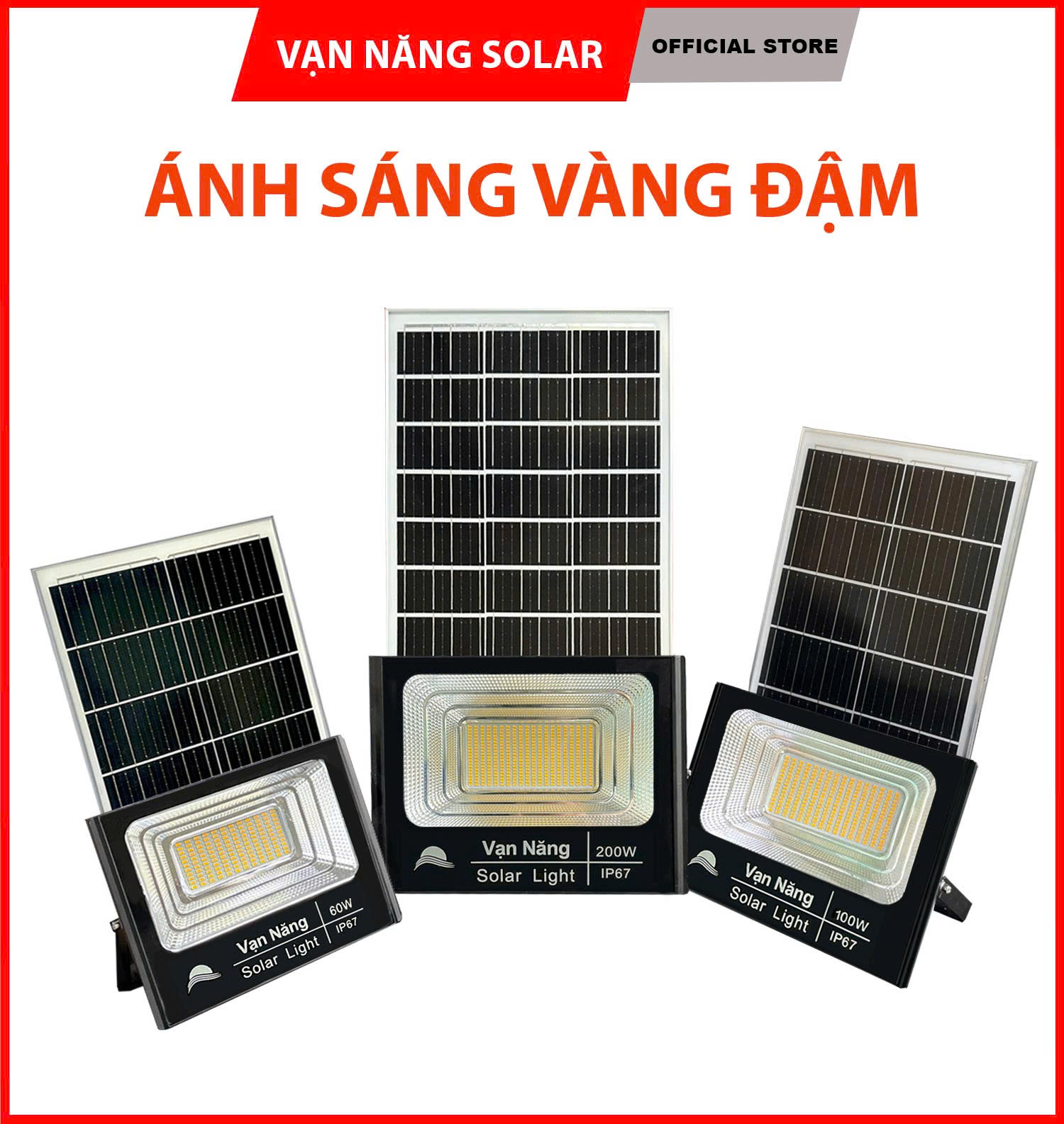 Đèn năng lượng mặt trời 60W, 100W, 200W ( ánh sáng màu vàng )