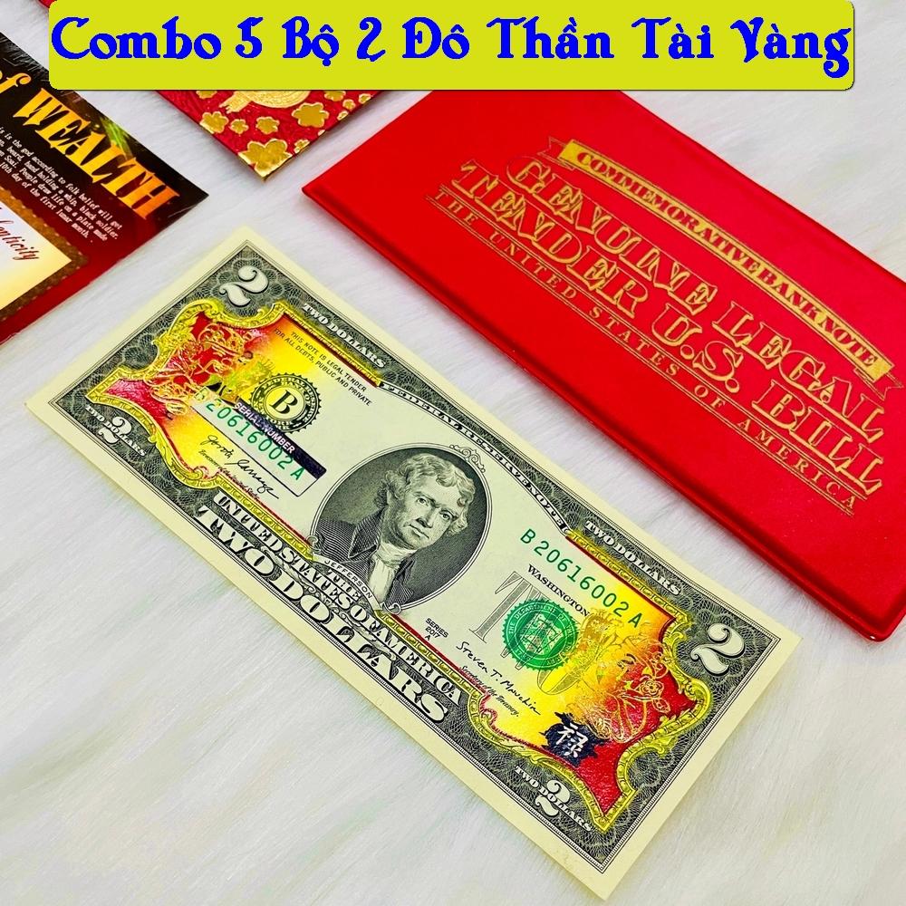 [COMBO 5] Bộ Tiền 2 USD Mạ Vàng Thần Tài làm quà tặng chiêu tài hút lộc siêu chuộng - bao da đỏ may mắn