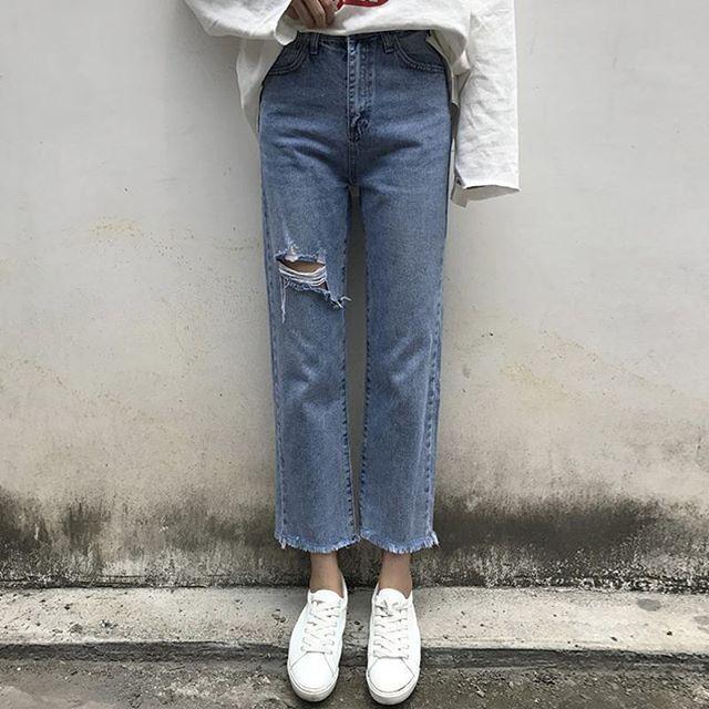 (Có sẵn) Quần baggy jeans rách ulzzang